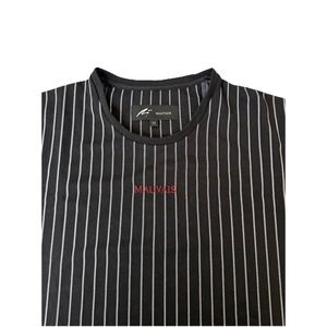 Mauvais Black/White Pinstripe Logo Men's M Regular Knit Crew Neck Tee